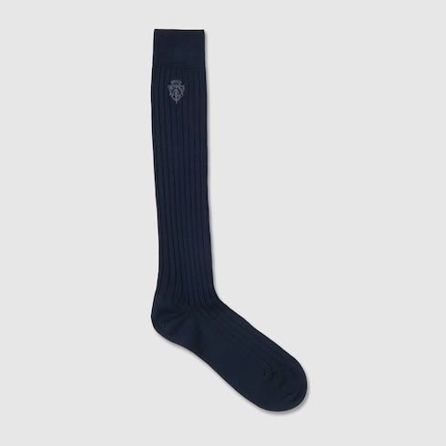 Knit cotton socks with embroidery - blue