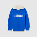Children's wool polo sweater - blue and white