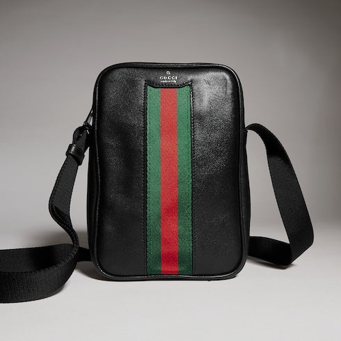 Mini bag with Web - black soft leather