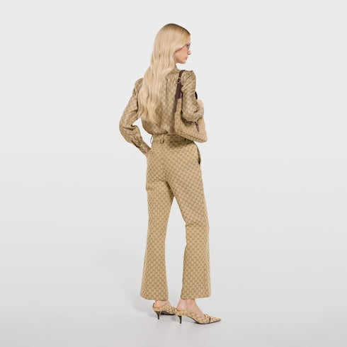 GG cotton canvas fabric pants - sand