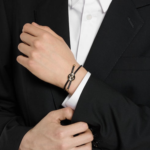 Bracelet with enamel Round Interlocking G - black leather