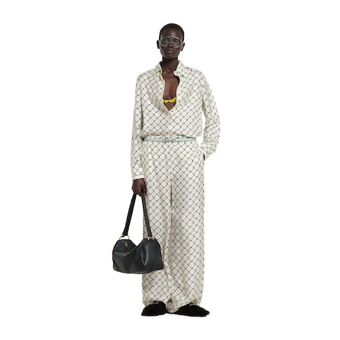 Printed silk twill shirt - white