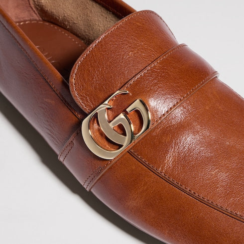 Men's driver with Double G - brown leather