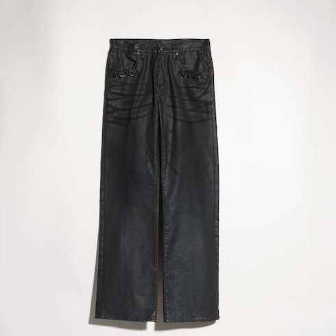 Flared coated cotton twill denim pants - black