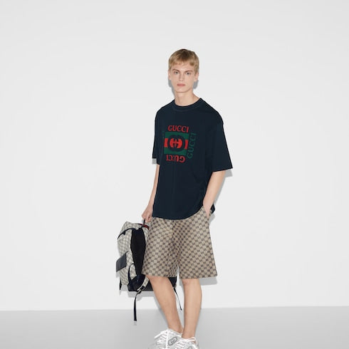 Printed cotton jersey T-shirt - navy