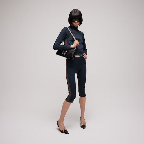 Rib cotton jersey pants with Web - blue