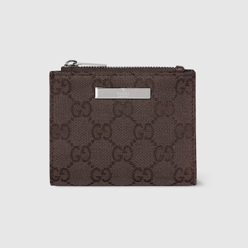 Small wallet with Gucci plaque - dark brown GG canvas