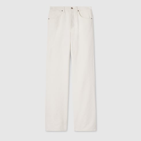 GG cotton denim jacquard pants - white