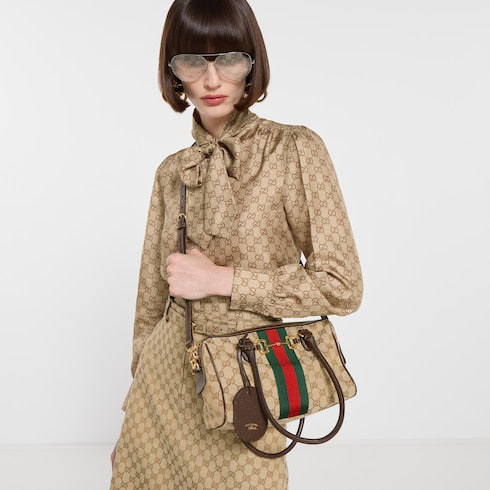 Borsetto medium boston bag - sand and brown GG canvas