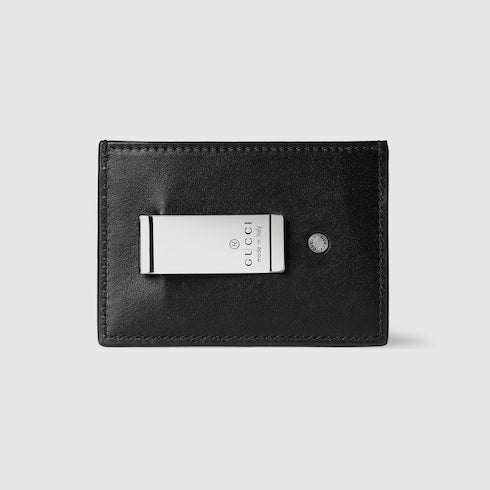 GG Marmont card case with money clip - black soft leather