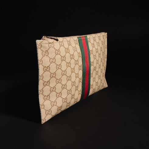 Large pouch with Web - sand and brown GG canvas