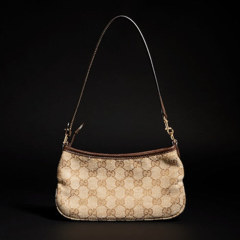 Gossip crystal small shoulder bag - sand and brown GG canvas