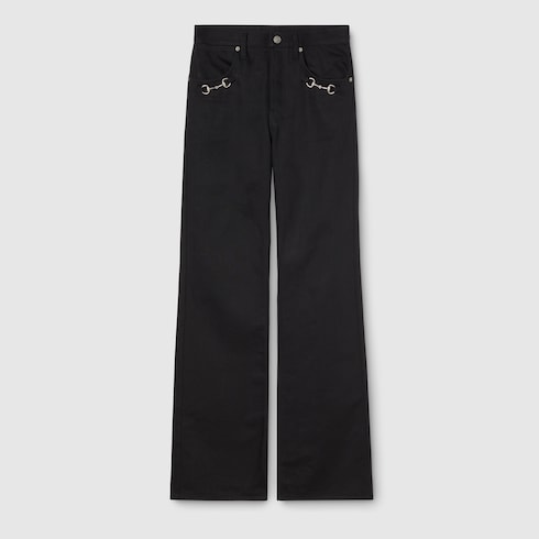 Cotton denim pants with Horsebit detail - black