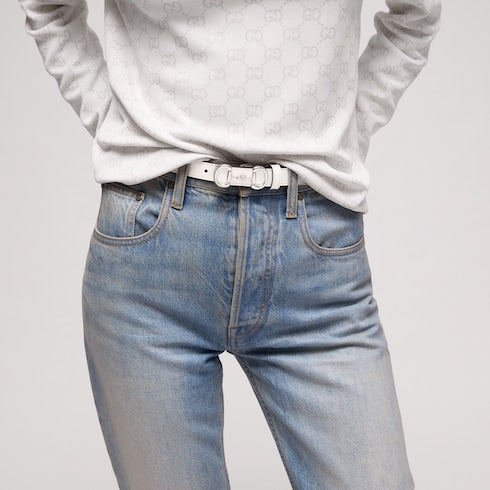 Thin belt with Horsebit buckle - white leather