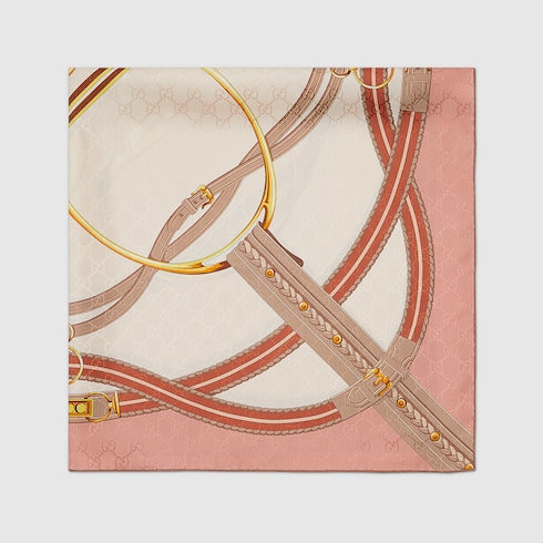 Printed silk jacquard carré - Light pink and pink