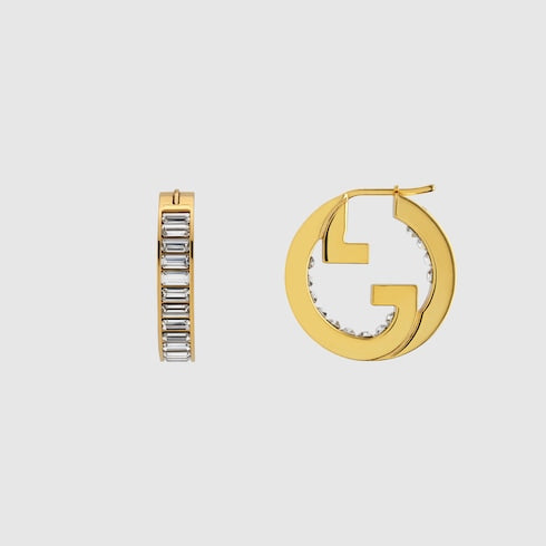 Gucci Blondie crystal hoop earrings - light gold-toned metal