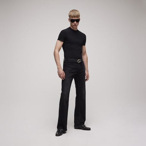 Technical GG fabric jacquard T-shirt - black