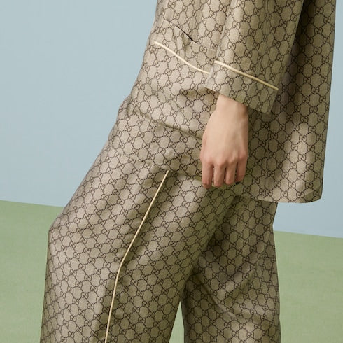 GG Supreme print silk pant - beige and ebony