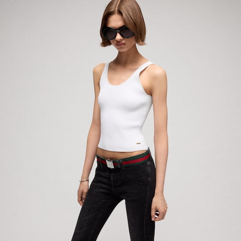 Rib viscose tank top with cardigan - white