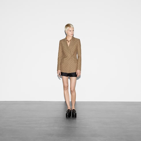 Double-breasted GG canvas jacket - camel and ebony