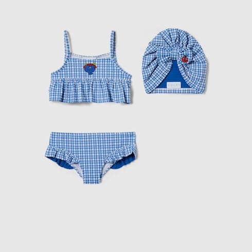 Children's bikini set gingham fabric - white and blue