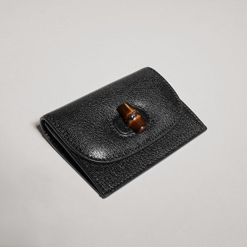 Card case with bamboo - black leather