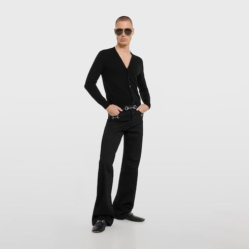 Knit wool cardigan with embroidery - black