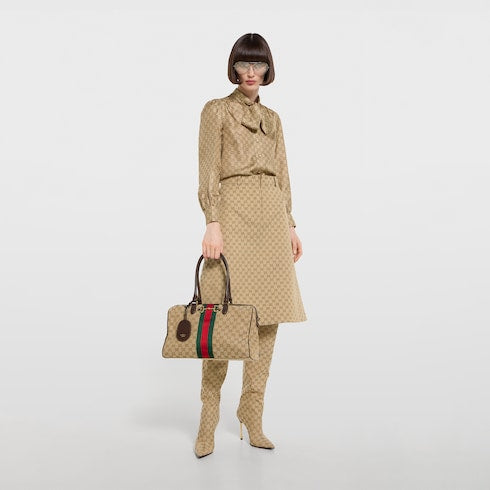 Borsetto large boston bag - sand and brown GG canvas