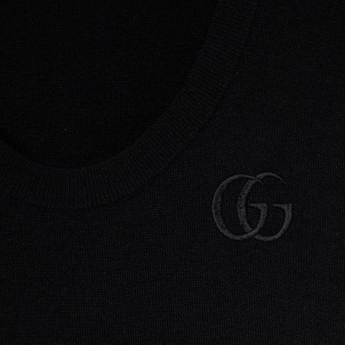Fine cashmere silk top with embroidery - black