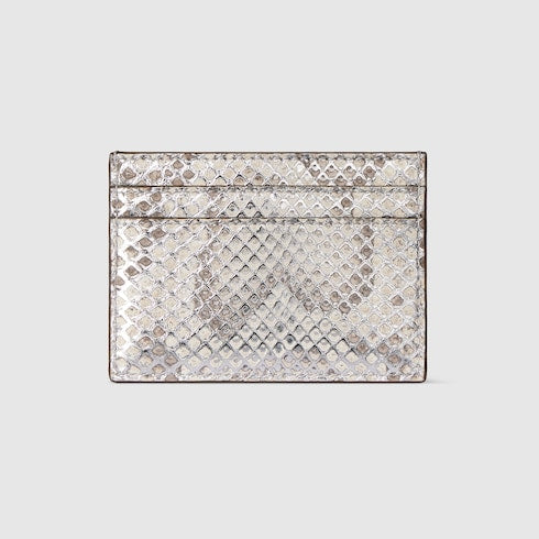 GG Marmont python card case - metallic silver