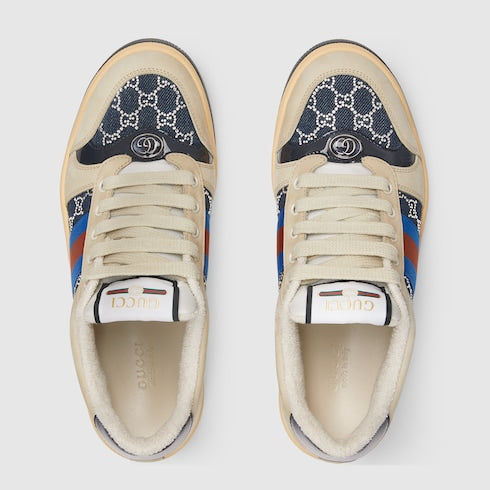 Women's GG crystal Screener sneaker - beige and dark blue GG crystal denim