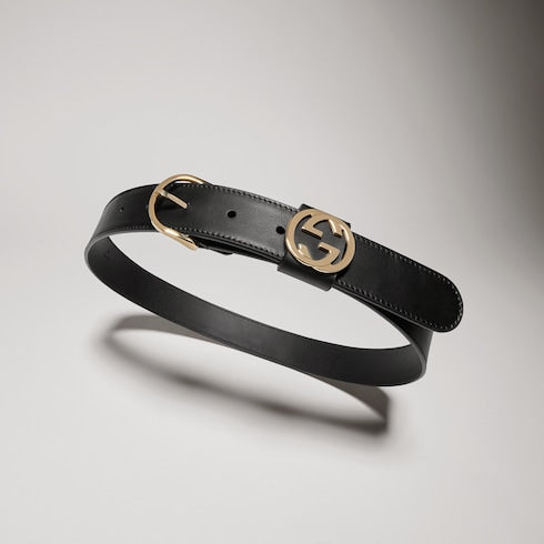 Belt with round buckle - black leather