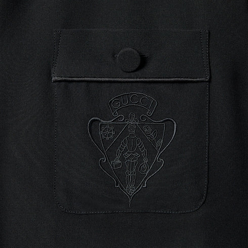 Silk crêpe de chine shirt with embroidery - black