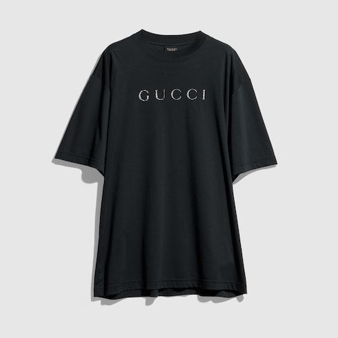 Cotton jersey T-shirt with print - black