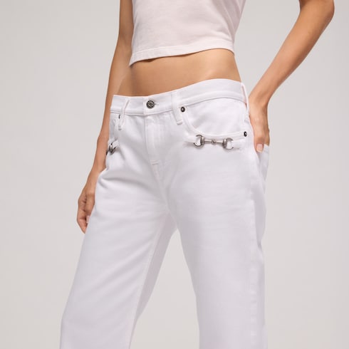 Cotton denim pants with Horsebit - white