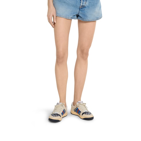 Women's GG crystal Screener sneaker - beige and dark blue GG crystal denim