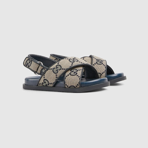 Toddler GG sandal - beige and blue canvas