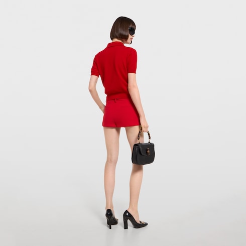 Knit wool polo shirt with embroidery - red