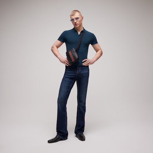 Technical GG jacquard fabric polo shirt - dark blue