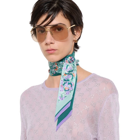 Printed silk twill ribbon - aquamarine and lilac