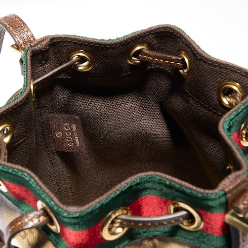 Mini bucket bag with Web - sand and brown GG canvas