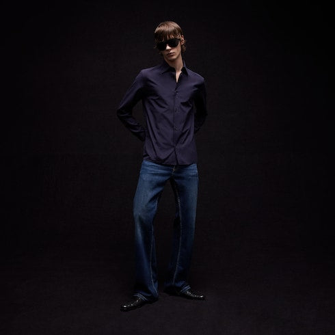 Piece dyed cotton poplin shirt - dark blue