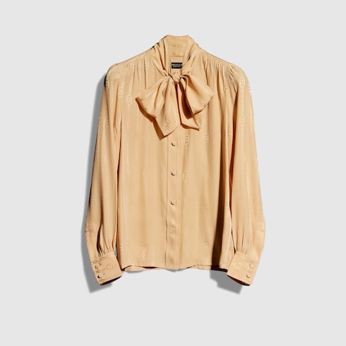 Interlocking G chain silk jacquard shirt - beige