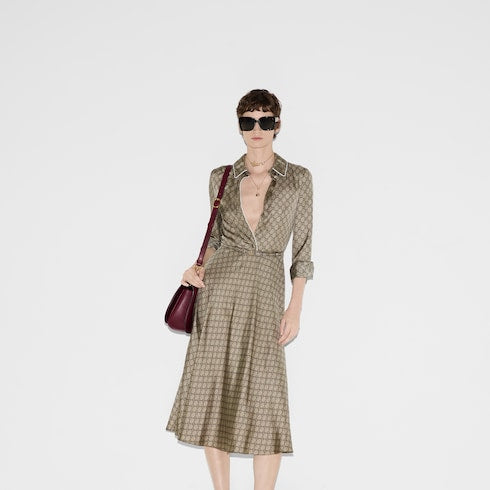 GG silk twill dress - camel