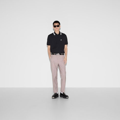 Cotton polo shirt with embroidery - navy