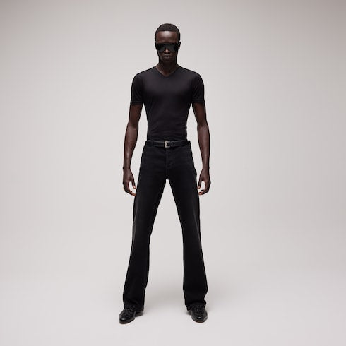 Belt with squared buckle - black leather
