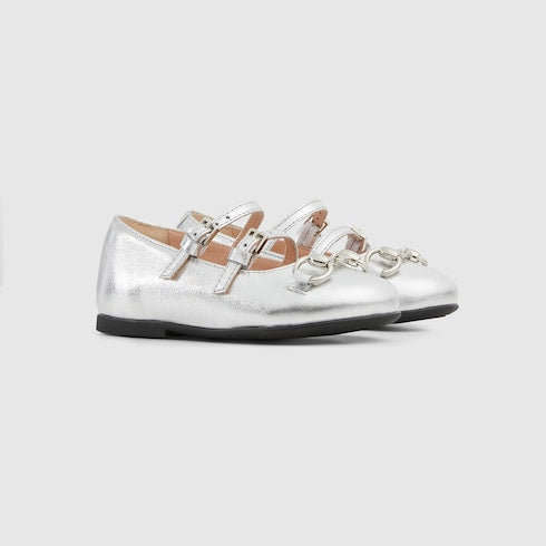 Toddler ballet flat with Horsebit - silver metallic leather