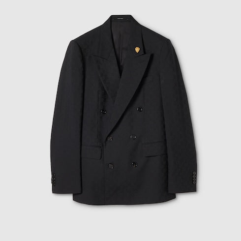 Double-breasted GG wool jacket - black