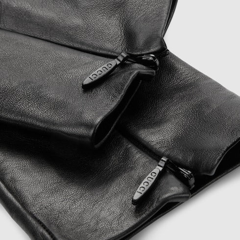 Leather gloves with Double G - black