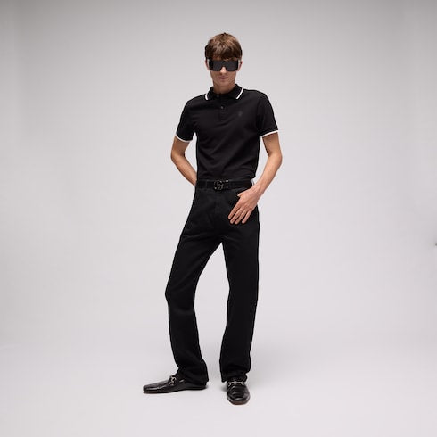 Cotton piquet polo shirt with embroidery - black